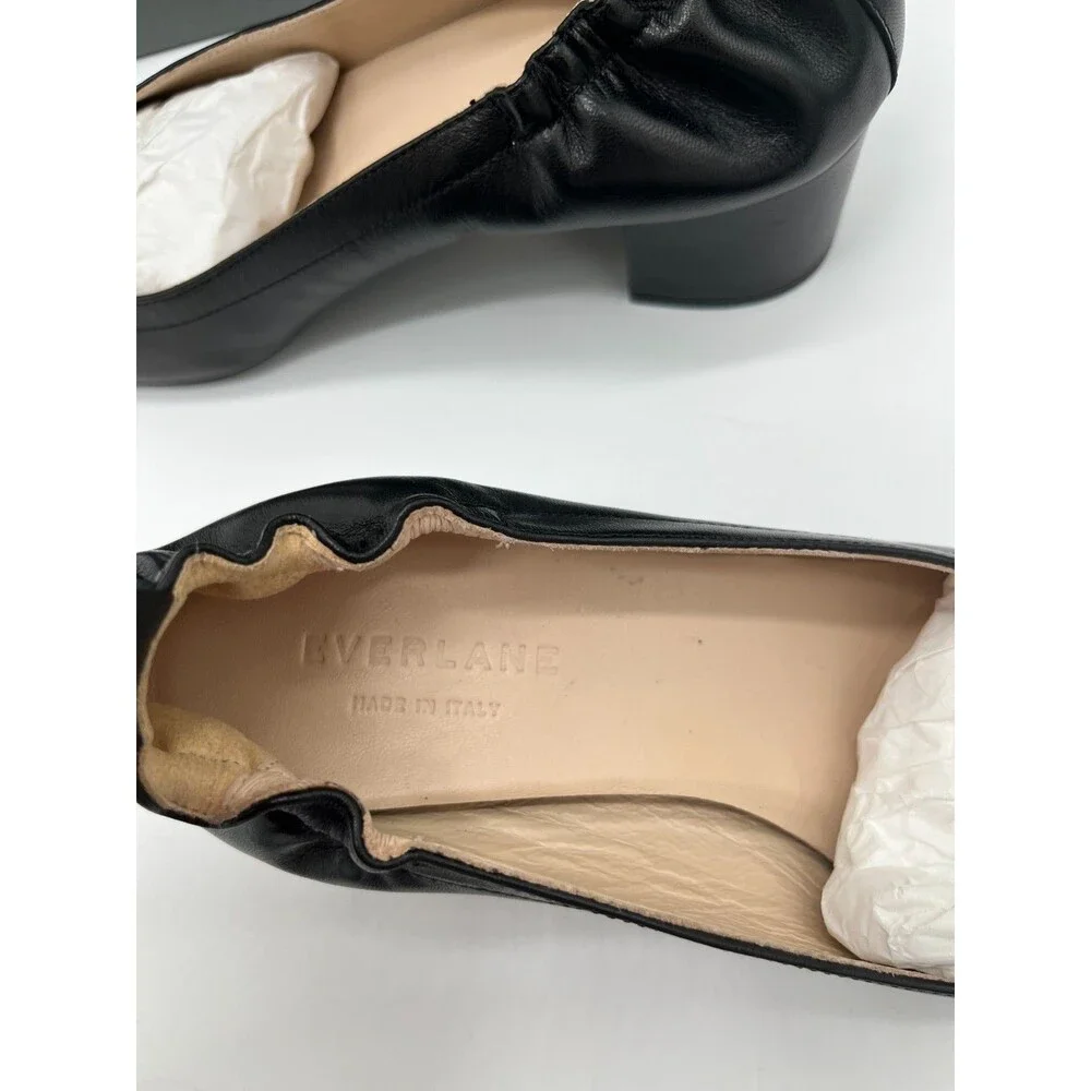 EVERLANE The Italian Day Heel Black Leather Pump Elastic Heel Size 6 In Box